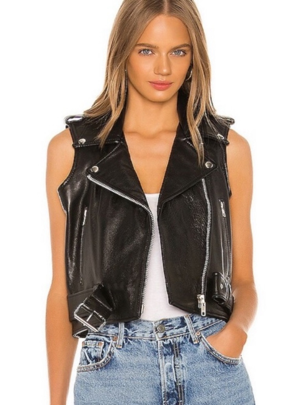 Understated Leather Shrunken Moto Vest